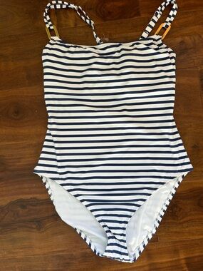 Bleu Rod Beattie Navy & White Striped One-Piece Swimsuit EUC!